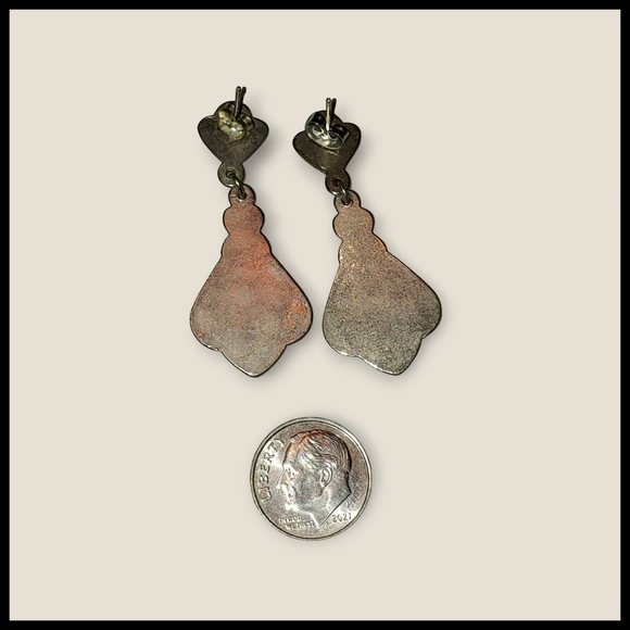 Vintage Dangling Silver Tone and Black Post Earrings - Picture 2 of 2